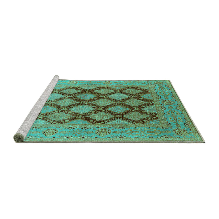 Sideview of Machine Washable Oriental Turquoise Industrial Area Rugs, wshurb3177turq