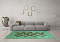 Machine Washable Oriental Turquoise Industrial Area Rugs in a Living Room,, wshurb3177turq