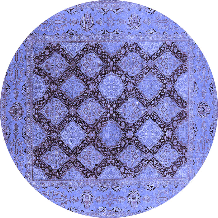 Round Machine Washable Oriental Blue Industrial Rug, wshurb3177blu
