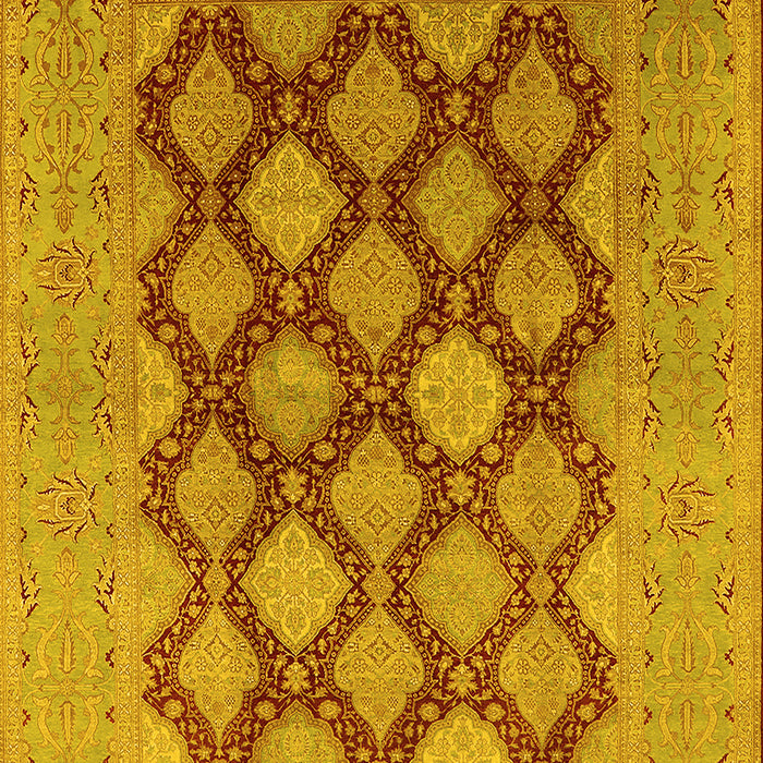 Machine Washable Oriental Yellow Industrial Rug, wshurb3177yw