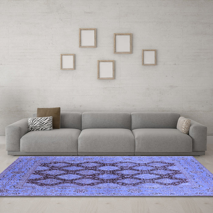 Machine Washable Oriental Blue Industrial Rug in a Living Room, wshurb3177blu