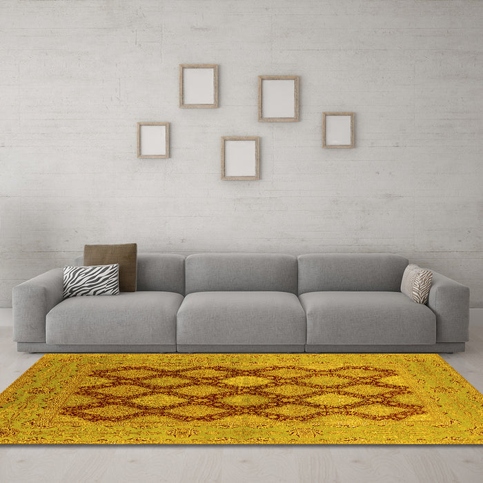 Machine Washable Oriental Yellow Industrial Rug in a Living Room, wshurb3177yw
