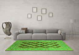 Machine Washable Oriental Green Industrial Area Rugs in a Living Room,, wshurb3177grn