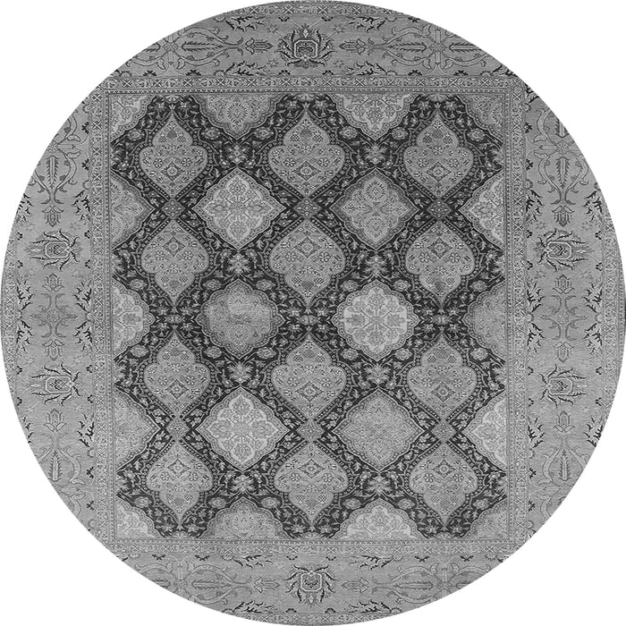 Round Machine Washable Oriental Gray Industrial Rug, wshurb3177gry