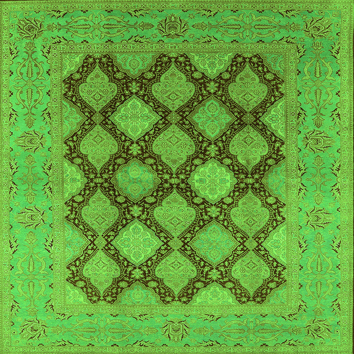 Square Machine Washable Oriental Green Industrial Area Rugs, wshurb3177grn