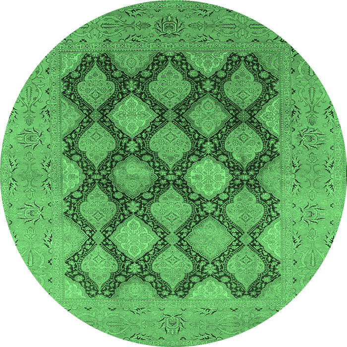 Round Machine Washable Oriental Emerald Green Industrial Area Rugs, wshurb3177emgrn