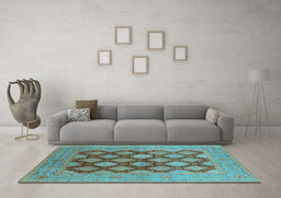 Machine Washable Oriental Light Blue Industrial Rug in a Living Room, wshurb3177lblu