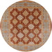 Round Mid-Century Modern Mahogany Brown Oriental Rug, urb3177