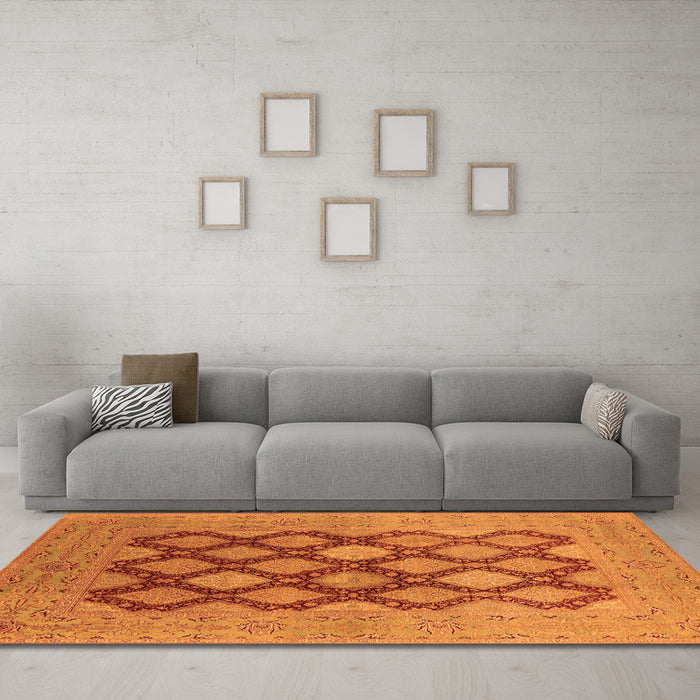 Machine Washable Oriental Orange Industrial Area Rugs in a Living Room, wshurb3177org