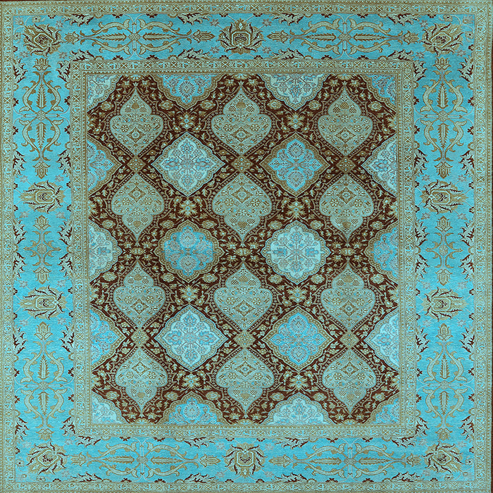 Square Machine Washable Oriental Light Blue Industrial Rug, wshurb3177lblu