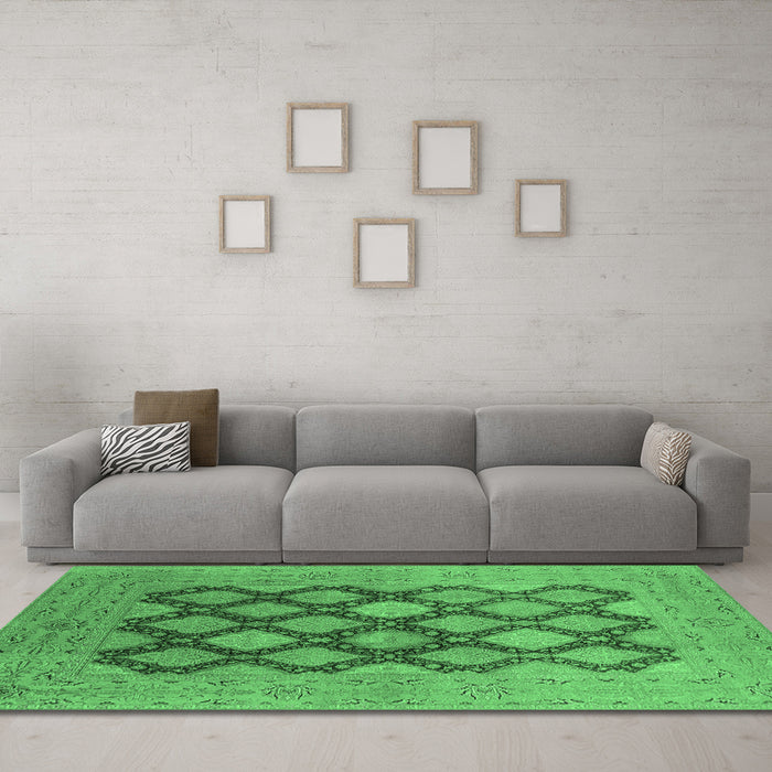 Machine Washable Oriental Emerald Green Industrial Area Rugs in a Living Room,, wshurb3177emgrn