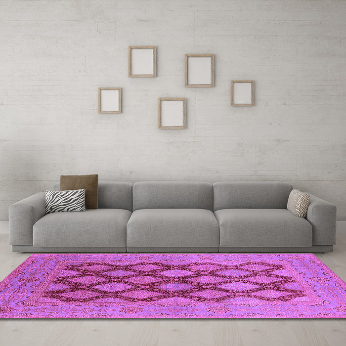 Machine Washable Oriental Purple Industrial Area Rugs in a Living Room, wshurb3177pur