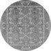 Round Machine Washable Oriental Gray Industrial Rug, wshurb3178gry