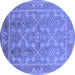 Round Machine Washable Oriental Blue Industrial Rug, wshurb3178blu