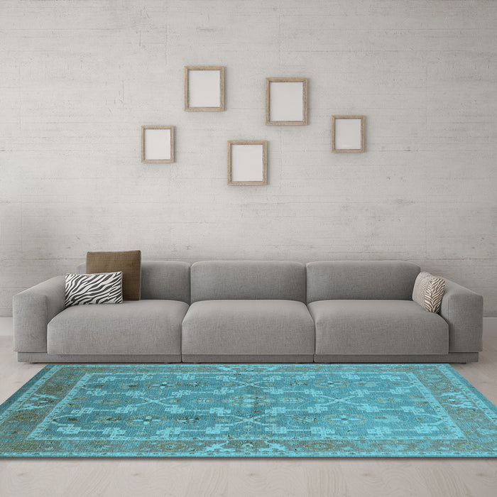 Machine Washable Oriental Light Blue Industrial Rug in a Living Room, wshurb3178lblu