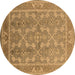 Round Machine Washable Oriental Brown Industrial Rug, wshurb3178brn