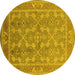 Round Machine Washable Oriental Yellow Industrial Rug, wshurb3178yw