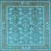 Square Machine Washable Oriental Light Blue Industrial Rug, wshurb3178lblu