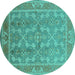 Round Machine Washable Oriental Turquoise Industrial Area Rugs, wshurb3178turq