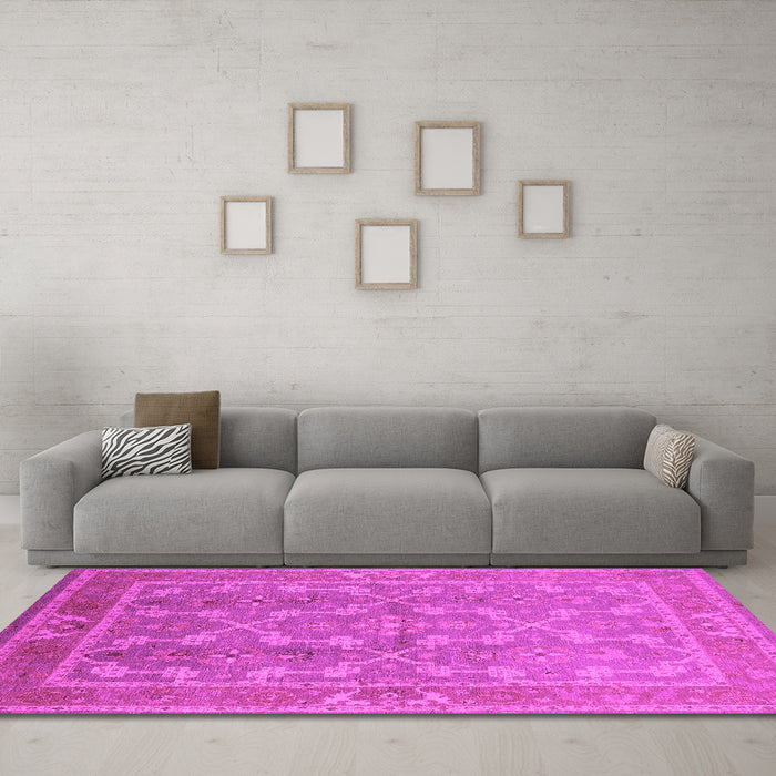 Machine Washable Oriental Pink Industrial Rug in a Living Room, wshurb3178pnk