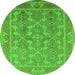 Round Machine Washable Oriental Green Industrial Area Rugs, wshurb3178grn