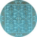 Round Machine Washable Oriental Light Blue Industrial Rug, wshurb3178lblu