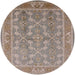 Round Mid-Century Modern Dark Almond Brown Oriental Rug, urb3178