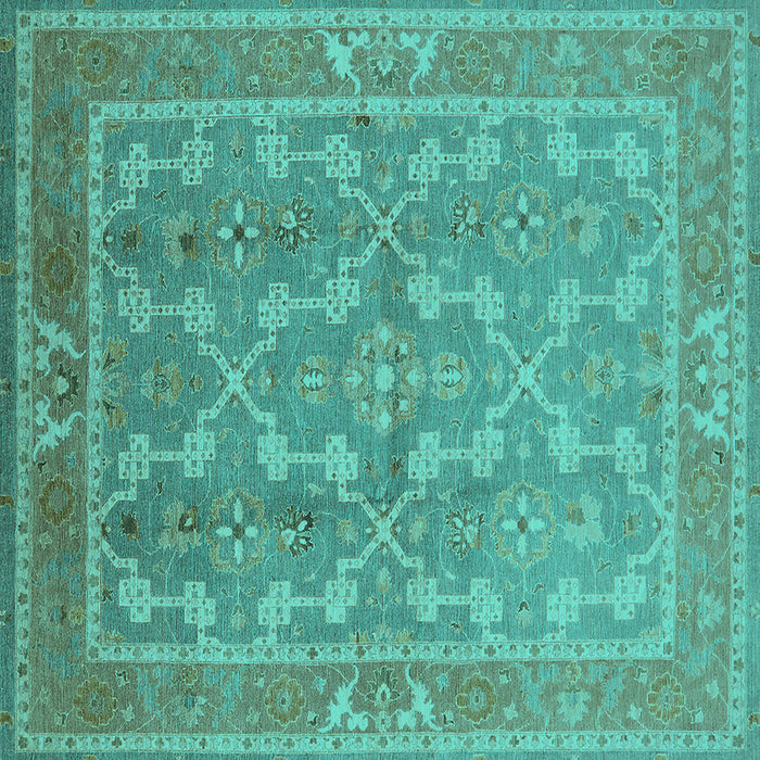 Square Machine Washable Oriental Turquoise Industrial Area Rugs, wshurb3178turq