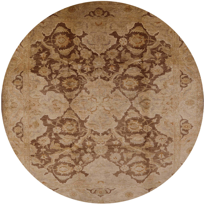 Round Mid-Century Modern Dark Bisque Brown Oriental Rug, urb3179