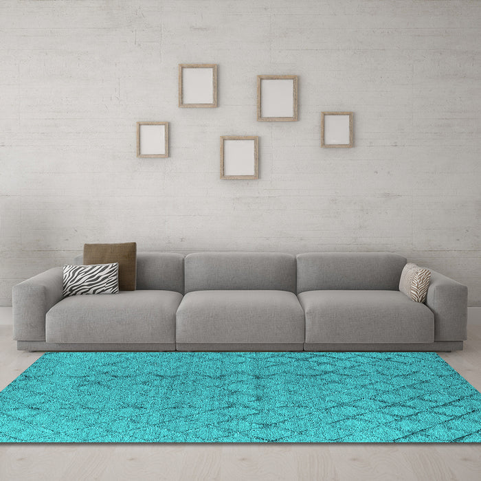 Machine Washable Oriental Turquoise Industrial Area Rugs in a Living Room,, wshurb3180turq