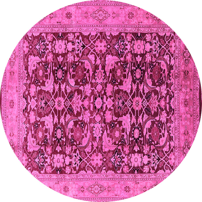 Round Machine Washable Oriental Pink Industrial Rug, wshurb3182pnk