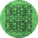 Round Machine Washable Oriental Emerald Green Industrial Area Rugs, wshurb3182emgrn