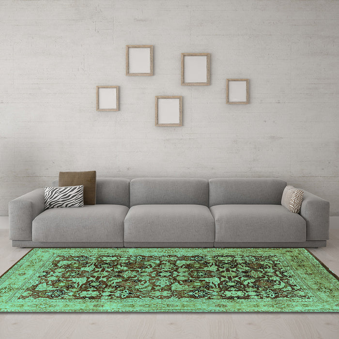 Machine Washable Oriental Turquoise Industrial Area Rugs in a Living Room,, wshurb3182turq