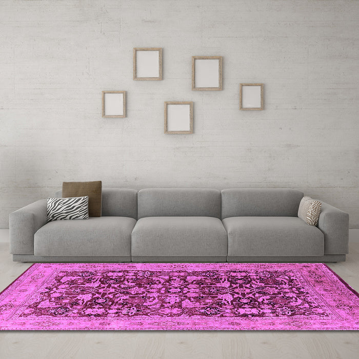 Machine Washable Oriental Purple Industrial Area Rugs in a Living Room, wshurb3182pur