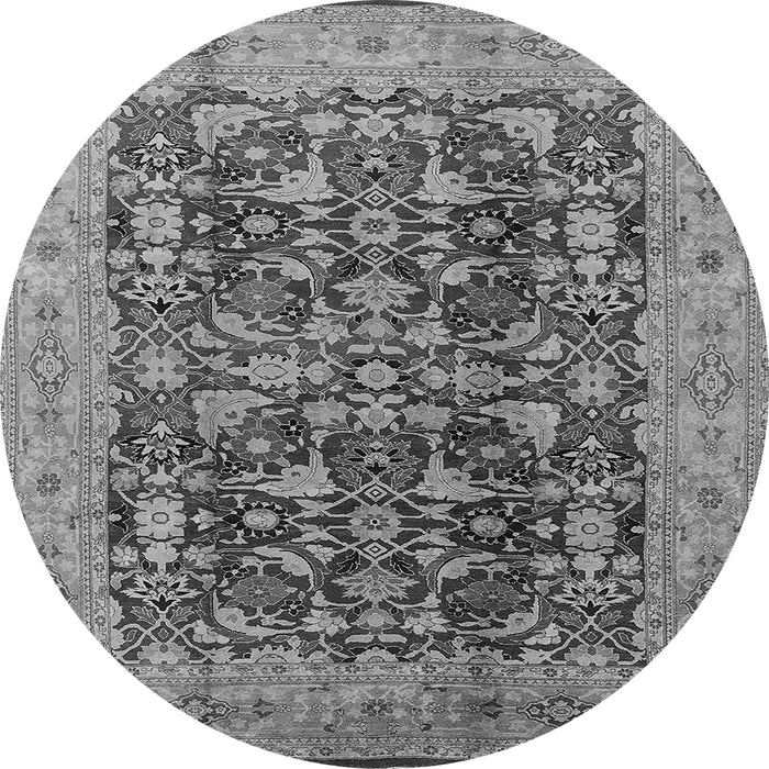 Round Machine Washable Oriental Gray Industrial Rug, wshurb3182gry