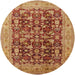 Round Mid-Century Modern Mahogany Brown Oriental Rug, urb3182