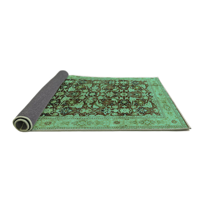 Sideview of Oriental Turquoise Industrial Rug, urb3182turq