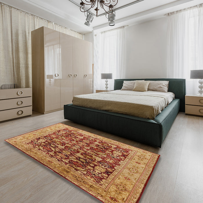 Machine Washable Industrial Modern Mahogany Brown Rug in a Bedroom, wshurb3182