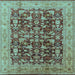 Square Machine Washable Oriental Light Blue Industrial Rug, wshurb3182lblu