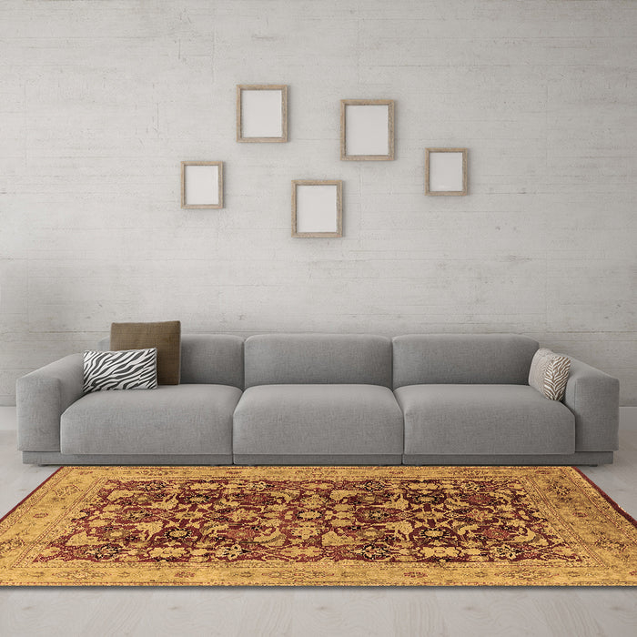 Machine Washable Oriental Brown Industrial Rug in a Living Room,, wshurb3182brn