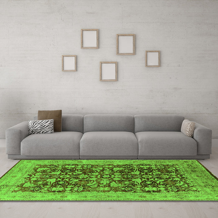 Machine Washable Oriental Green Industrial Area Rugs, wshurb3182grn