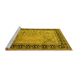 Sideview of Machine Washable Oriental Yellow Industrial Rug, wshurb3183yw