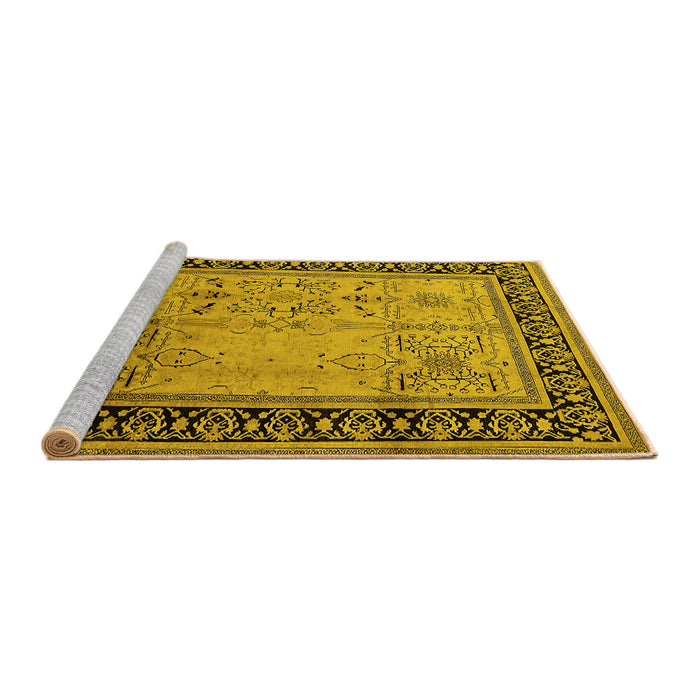 Sideview of Machine Washable Oriental Yellow Industrial Rug, wshurb3183yw