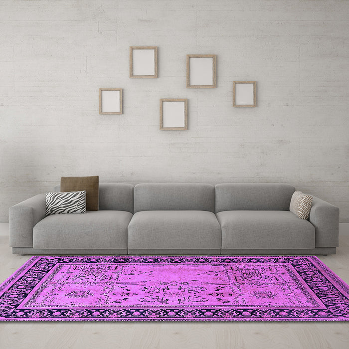 Machine Washable Oriental Purple Industrial Area Rugs in a Living Room, wshurb3183pur