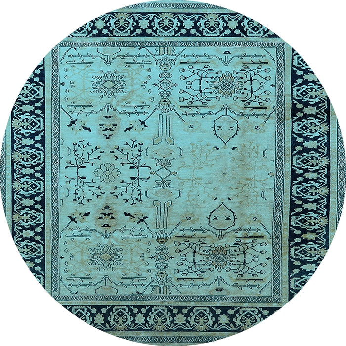 Round Machine Washable Oriental Light Blue Industrial Rug, wshurb3183lblu