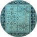 Round Machine Washable Oriental Light Blue Industrial Rug, wshurb3183lblu