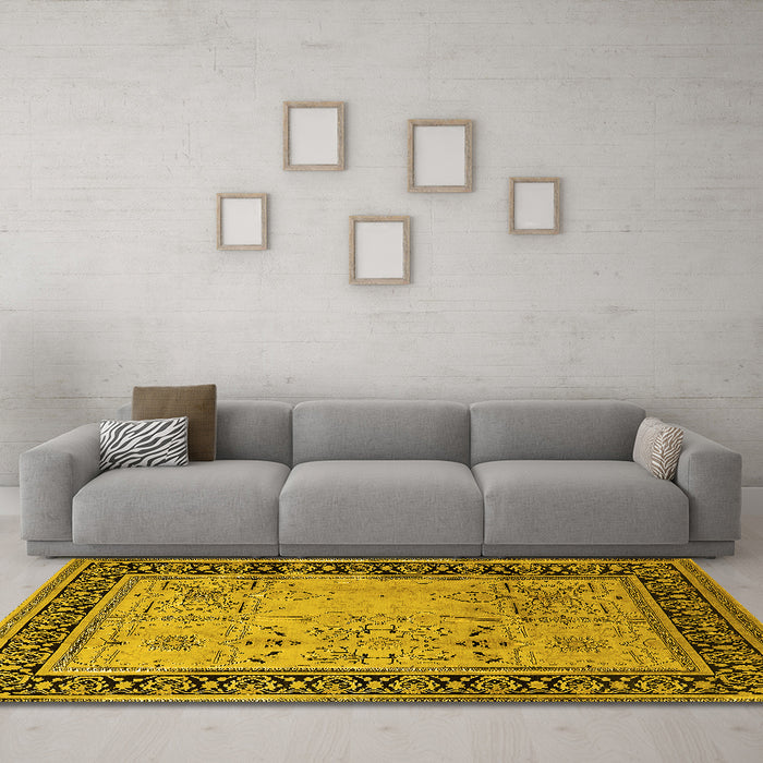 Machine Washable Oriental Yellow Industrial Rug in a Living Room, wshurb3183yw