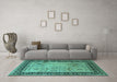 Machine Washable Oriental Turquoise Industrial Area Rugs in a Living Room,, wshurb3183turq