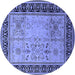 Round Machine Washable Oriental Blue Industrial Rug, wshurb3183blu