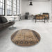 Round Mid-Century Modern Coffee Brown Oriental Rug in a Office, urb3183